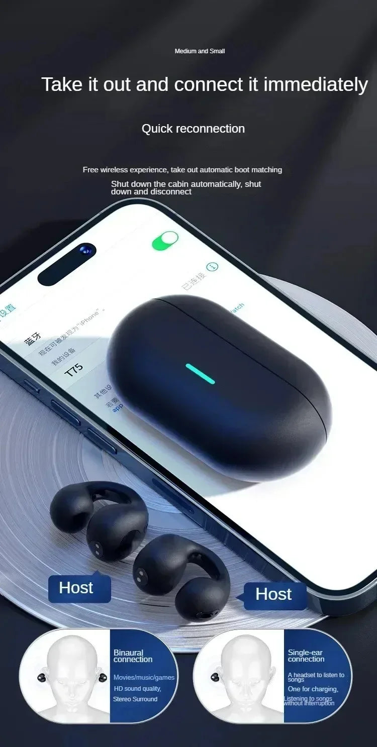 Fones De Ouvido De Condução Óssea Sem Fio, Bluetooth Headset, Ear Music, Cancelamento De Ruído, HD Chamada, Sports Gaming Fone De Ouvido, 5.3