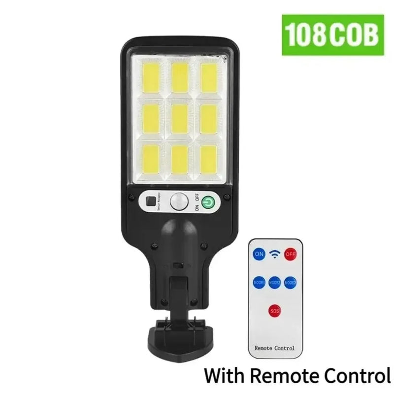 Iluminação solar ao ar livre, lâmpada de parede com sensor de movimento, segurança para jardim, pátio, caminho, quintal, LED 108COB, 3 modos de iluminação