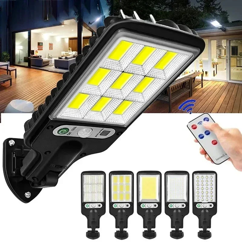Iluminação solar ao ar livre, lâmpada de parede com sensor de movimento, segurança para jardim, pátio, caminho, quintal, LED 108COB, 3 modos de iluminação