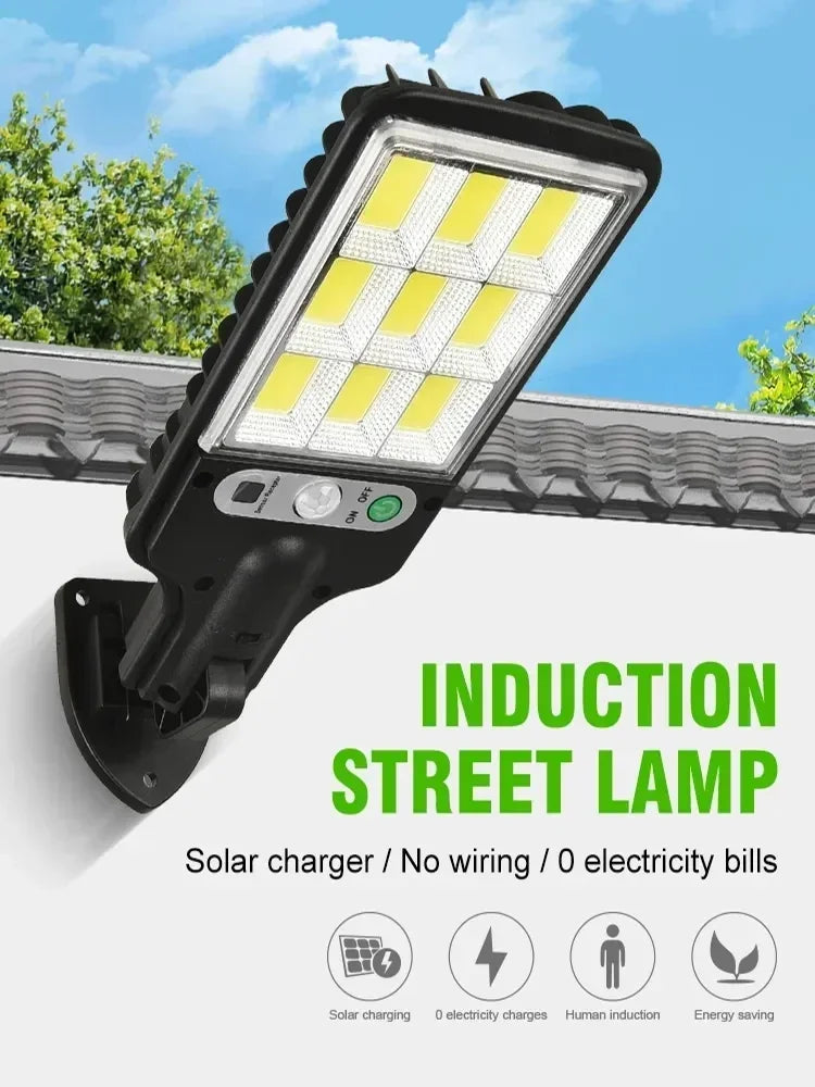Iluminação solar ao ar livre, lâmpada de parede com sensor de movimento, segurança para jardim, pátio, caminho, quintal, LED 108COB, 3 modos de iluminação