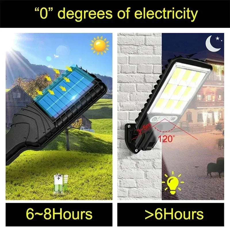 Iluminação solar ao ar livre, lâmpada de parede com sensor de movimento, segurança para jardim, pátio, caminho, quintal, LED 108COB, 3 modos de iluminação